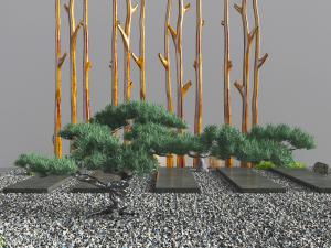 中式松树石径景观小品