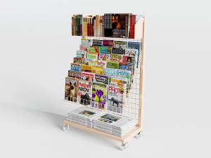 现代金属网状带滑轮的书本置物装饰架