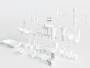 现代马桶、洗手台洗手盆和淋浴花洒3d模型 现代马桶、洗手台洗手盆和淋浴花洒
