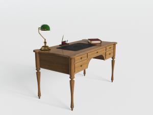 欧式古典雕花四脚的书桌、台灯3d模型 欧式古典雕花四脚的书桌、台灯