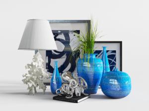 陶瓷器皿、珊瑚灯柱台灯和章鱼饰品摆件