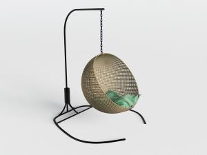 现代黑色金属支架藤编吊椅