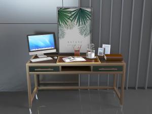新中式书桌电脑3d模型 新中式书桌电脑