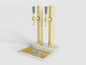 现代金色冷热水龙头和地漏3d模型 现代金色冷热水龙头和地漏