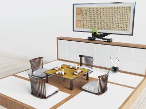 中式方形茶桌茶具榻榻米靠背椅