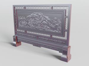 中式玄关实木浮雕屏风