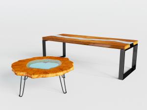 现代长方形、花边圆形的茶几3d模型 现代长方形、花边圆形的茶几