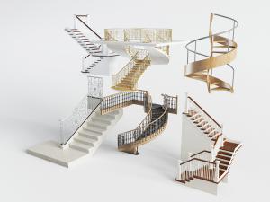 欧式雕花护栏的石材台阶楼梯、旋转楼梯3d模型 欧式雕花护栏的石材台阶楼梯、旋转楼梯