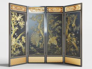 装饰中式花鸟图案的可折叠屏风