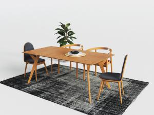 北欧简约实木长方形餐桌混搭餐椅组合