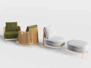 现代轻奢单人沙发脚踏3d模型 现代轻奢单人沙发脚踏