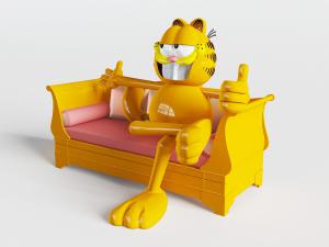 现代儿童坐在沙发上的加菲猫玩偶玩具