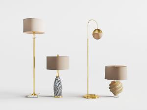 新中式咖啡色圆柱形灯罩的台灯、落地灯