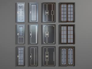 新中式镶金边的黑色平开门推拉门