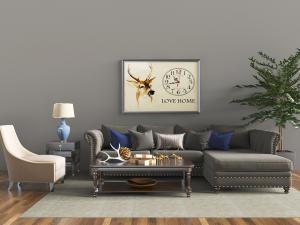 美式布艺多人转角沙发、单人沙发和茶几组合