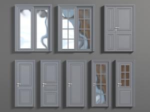 美式灰蓝色实木边框的平开门推拉门