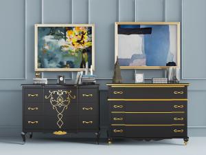 欧式黑色带抽屉的玄关柜边柜