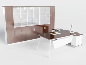 带玻璃柜门的办公置物柜、老板桌老板台