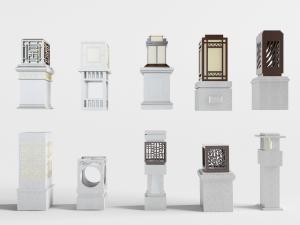 中式大理石柱子的雕花灯罩路灯