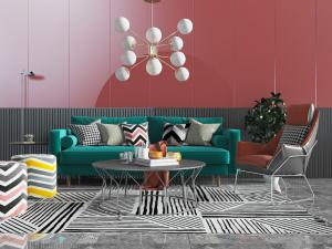 现代轻奢复古绿多人沙发、休闲椅子和茶几组合