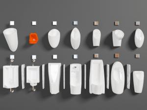 现代白色不同款式的墙挂小便池