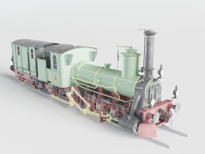 现代复古老式绿色箱体的蒸汽火车头3d模型 现代复古老式绿色箱体的蒸汽火车头