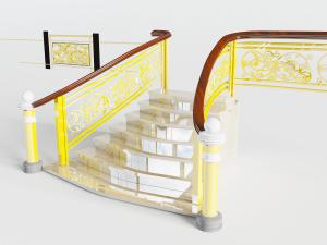 欧式雕花扶手大理石台阶的双向楼梯3d模型 欧式雕花扶手大理石台阶的双向楼梯