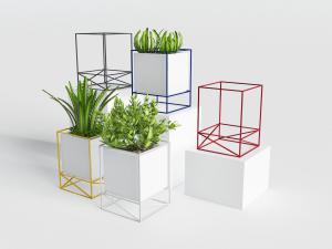 北欧金属花架和方形盆栽植物