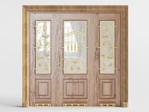 欧式实木边框装饰雕花的玻璃平开门