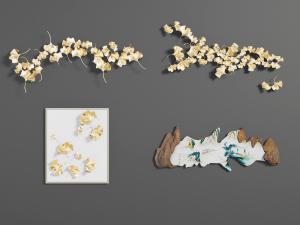 中式金属银杏叶、山脉墙饰挂件