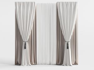 新中式现代双扇窗帘窗纱3d模型 新中式现代双扇窗帘窗纱