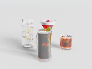 凉水壶玻璃杯中加冰块的可乐、冰红茶饮料的