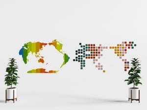 现代墙面彩色世界地图、大洋洲墙饰挂件