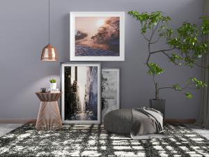 现代圆形坐墩、装饰地画和边几