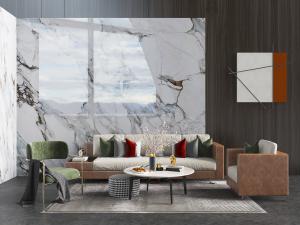 现代拼接边几的多人沙发、单人沙发组合