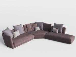 新中式现代褐红色转角多人沙发3d模型 新中式现代褐红色转角多人沙发