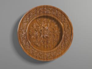 中式实木浮雕花卉墙饰挂件