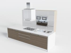 现代嵌入电器的高柜橱柜和厨房中岛