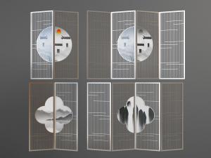 中式装饰水墨画的可折叠屏风