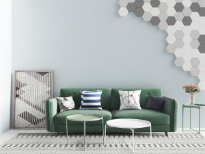 现代草绿色多人沙发、茶几边几