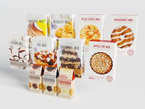 盒装糕点食品、货架摆放食品