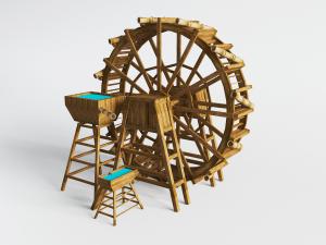 中式民宿实木脚踏水车农业设备