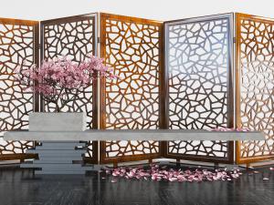 新中式实木碎片图案的屏风、端景台