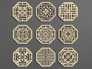 中式双喜八边形装饰雕花构件