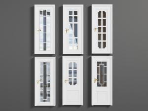 北欧白色带有方格玻璃的平开门