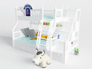 美式白色实木上下铺