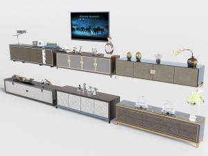 新中式长方形电视柜、饰品摆件