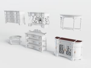 欧式白色雕花玄关柜边柜、茶几和端景台