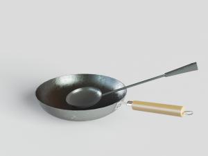 现代黑色铁锅和铁勺厨房用品