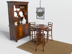 美式实木高脚圆形吧台桌吧椅和餐边柜